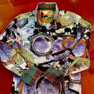 Robert Graham Original, button down shirt, 2X,  100% cotton & silk trim.